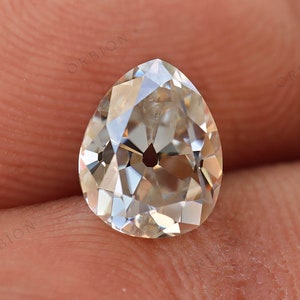 1.54 CT Loose Old Mine Cut Pear Moissanite | OMC Pear Moissanite For Custom Ring | Off White Pear Moissanite | Loose Pear Stone