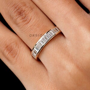 Channel Set Baguette Ring, Vertical Baguette Eternity Ring, Baguette Stacking Band, 3/4 Eternity Ring, 14k Yellow Gold Moissanite Band