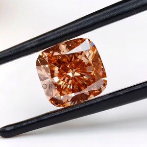 1.50 Ct Fancy Orange Cushion Cut Lab Grown Diamond, Loose Diamond For Custom Engagement Ring, Lab Created Cushion Diamond for Bespoke Ring