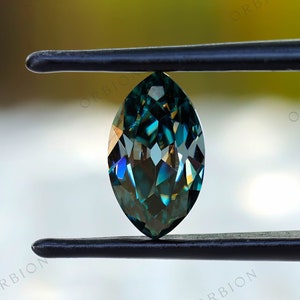 1.61 CT OMC Marquise Blue Green Loose Moissanite for Custom Handcrafted Jewelry | Old Mine Cut | Fancy Color Stone For Earing | Gift For Her