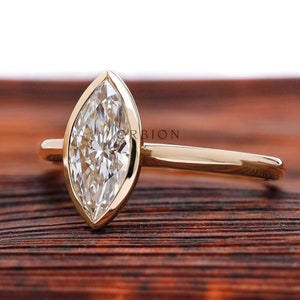 1 CT Marquise Lab Grown Diamond Engagement Ring, IGI Certified, 14K Gold Solitaire Ring, Marquise Bezel Ring, 1 Carat Lab Diamond Ring