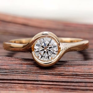 Anillo de compromiso con diamantes redondos de laboratorio, solitario en oro amarillo de 14 k, certificado IGI, corte de corazones y flechas, engaste de tensión, anillo de bodas con diamantes en espiral.