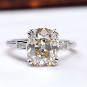 OMC Elongated Cushion Cut Moissanite Engagement Ring, 14K White Gold Three Stone Ring, Anniversary Gift, Unique Wedding Ring