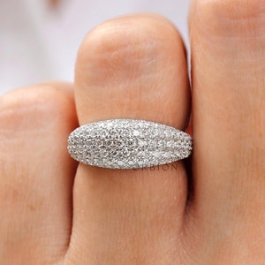 Dome Cocktail Pave Set Ring, Solid Gold Lab Grown Diamond Bombe Ring, Icedout Diamond Ring, Estate Diamond Ring, Statement Ring