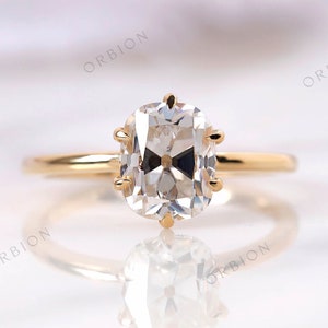 Old Mine Cut Elongated Cushion Colorless Moissanite Vintage Engagement Ring, Tulip Setting Ring, 6 Prong Rings, Antique Ring For Her