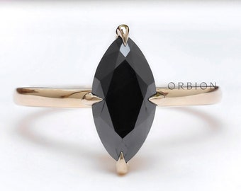 10X5 MM Marquise Black Moissanite Engagement Ring, 10k/14k/18k Solid Gold Ring, Simple Wedding Ring, Anniversary Gift, Promise Ring For Her