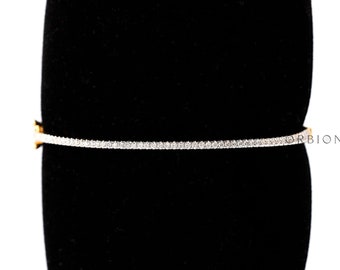 Pulsera rígida articulada con diamantes cultivados en laboratorio, oro amarillo de 10 quilates, para uso diario.