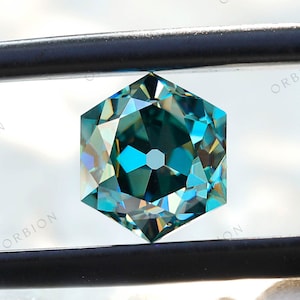 1.59 CT Loose OMC Hexagon Blue Green Moissanite For Engagement/Wedding Ring | Unique Color Stone | Teal Moissanite For Custom Ring