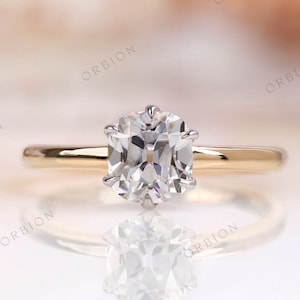 Elongated Cushion Moissanite Ring, Old Mine Cut Ring, Two Tone Gold Ring, Vintage Wedding Ring, Georgian Style Ring, Old Cut Rings