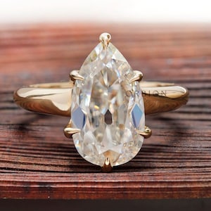 Old Mine Cut Pear Moissanite Ring, Solitaire Pear Engagement Ring, Unique Vintage Style Ring, Georgian Ring, Claw Prong Ring, 14k Gold Rings