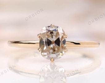 Old Mine Cut Elongated Cushion Moissanite Engagement Ring, Tulip Setting Ring, Warm Color Stone Ring, Old Cut Rings, Vintage Solitaire Ring