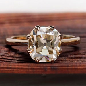2.68 CT OMC Champagne Moissanite Vintage Engagement Ring, Anniversary Gift For Her, Promise solitaire Ring, Antique Old Mine Cut Ring.