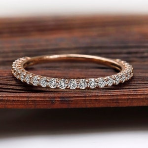 1.6 MM Round Moissanite Wedding Band, Rose Gold, 3/4 Eternity Wedding Band Women, U Prong Diamond Matching Band, Delicate Anniversary Band