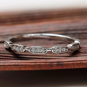 14K White Gold Moissanite/Lab Diamond Wedding Band, Half Eternity Band, Delicate Stacking Band, Wedding Band Women, Dainty Women Ring