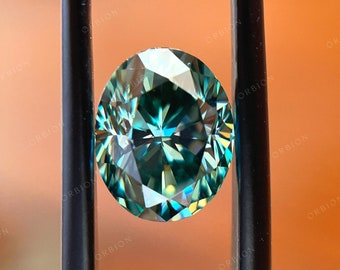 2.3 CT Oval Cut Teal Blue Colour Loose Moissanite Stone | Full Brilliance and Fire Loose Moissanite | Stone for Engagement Ring