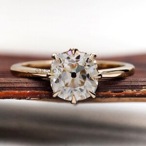 Elongated Cushion Moissanite Ring, Old Mine Cut Ring, Vintage Engagement Ring, 8 Prong Solitaire Ring, Georgian Ring, Off White Stone Ring
