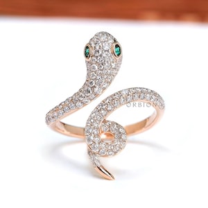 Solid Gold Natural Diamond Snake Ring, Everyday Wear Serpent Ring, Anniversary Gift, Dainty Snake Ring for Women, Serpenti Design Jewelry