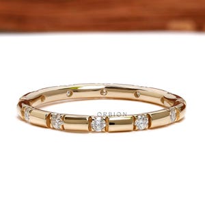 14K Yellow Gold Dainty Moissanite Wedding Band Womens Wedding Ring, Delicate Stacking Ring Stackable Band, Diamond Wedding Band