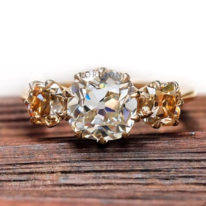 3.55 CT Cushion OMC Moissanite 3 Stone Vintage Ring, Georgian Ring for Her, Claw Prong, Old Mine Cut, Unique Engagement Ring, Promise Ring