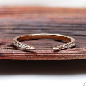 Open Pave Wedding Band, Moissanite Open Spacer Ring, Delicate Open Cuff Ring, Open Claw Ring, Gap Rings, Half Eternity Band, 14k Gold Band