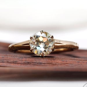 OEC Moissanite Ring, 6 Prong Solitaire Moissanite Ring, Old European Cut Ring, Solitaire Promise Ring, Georgian Ring, Antique Gold Ring