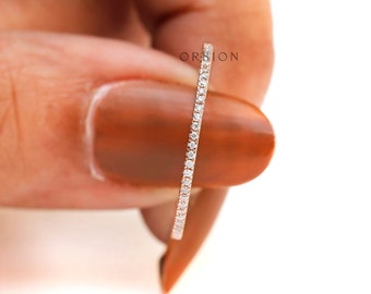 Obrączka ślubna Micro Pave Half Eternity o średnicy 0,8 mm, obrączka z diamentami z 14-karatowego różowego złota z moissanitem, klasyczna, pasująca obrączka, delikatna, cienka złota obrączka