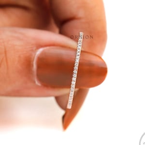 0.8 MM Micro Pave Half Eternity Wedding Band, 14K Rose Gold Moissanite Diamond Band, Classic Stacking Matching Band, Delicate Thin Gold Band