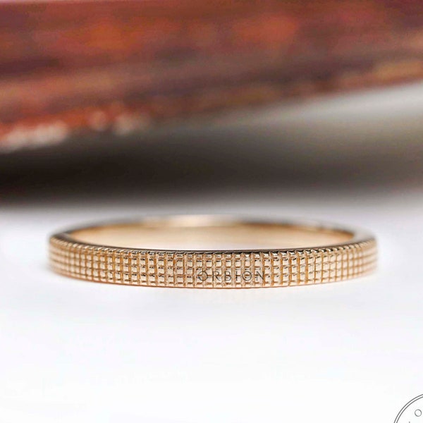 2.25MM Classic Wedding Band, Unique Gold Textured Ring, Thick Half Eternity Matching Band, Statement Filigree Ring