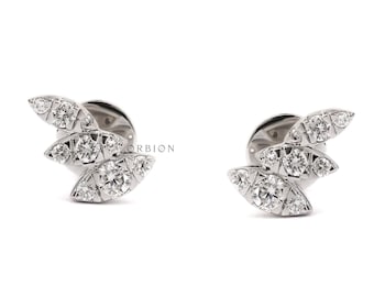 Contemporary Flying Angel Lab Diamond Ear Studs, Angel Wing Earrings, White Gold