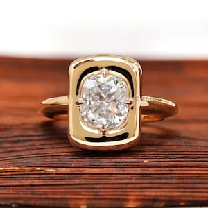 Luxurious 2.4 CT Chunky Moissanite Wedding Ring in Nebula Design, Unique Yellow Gold Band, Elegant and Eye-catching Cushion Cut