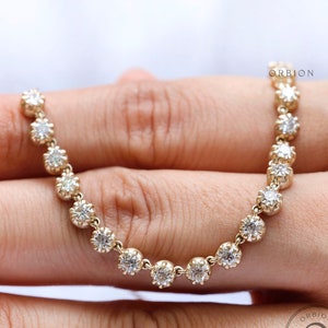 3 MM Old Cut Round Moissanite Necklace, Georgian Style Floating Diamond Necklace, 14K Gold Claw Prong Statement Necklace, Layered Necklace