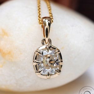 7*6 MM DEF Old Mine Cut Moissanite Pendant Georgian Era Bezel Pendant, Claw Prong Cushion Cut Pendant, Minimalist Statement Pendant