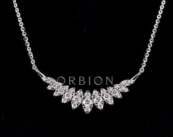Lab Grown Diamond Marquise Curved Bar Necklace, 14K White Gold Chain Pendant