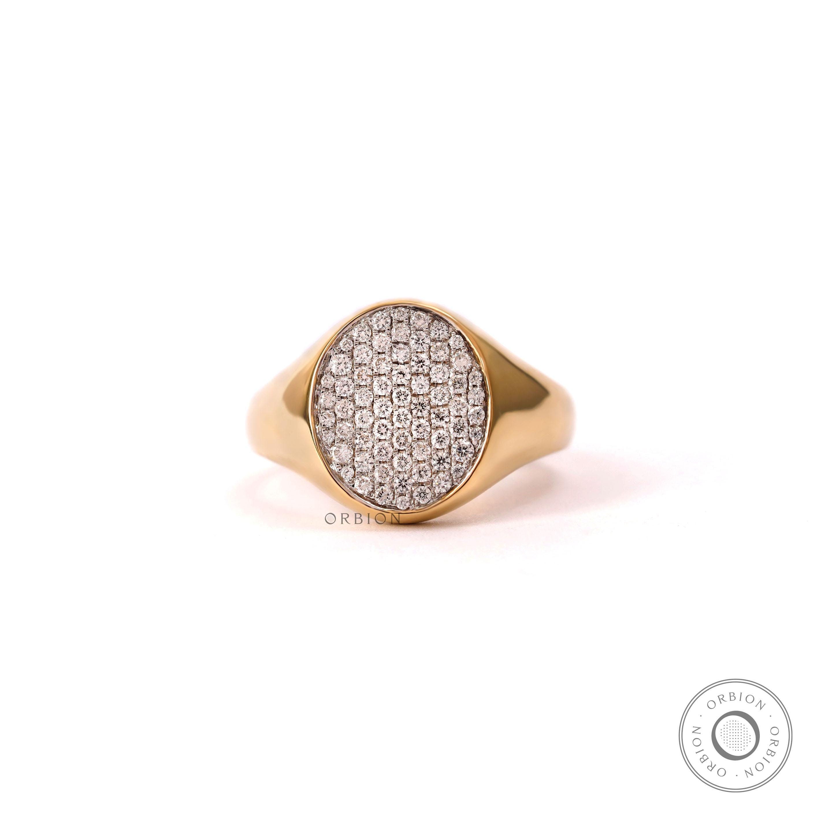 Pave Lab Diamond Oval Shaped Chunky Signet Ring, Honey Comb Style