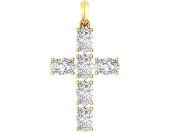 Pedido personalizado para Grayson: colgante de cruz de moissanita ovalada de corte brillante DEF de 6,00 x 4,00 mm en oro amarillo de 14 k.