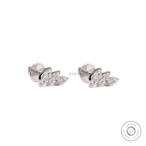 May include: A pair of silver stud earrings with a cluster of small diamonds in the shape of a leaf.