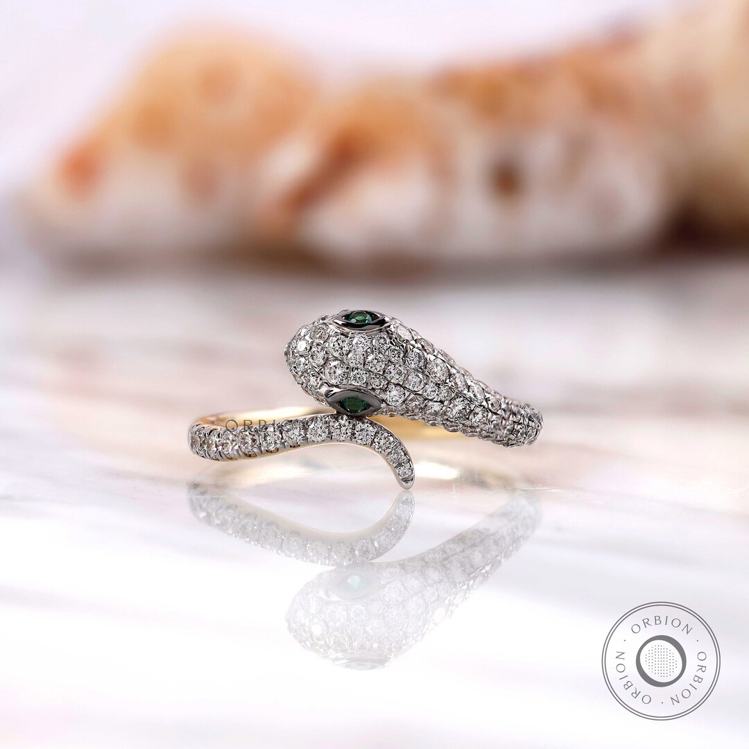 10K Solid Gold Diamond Snake Ring Everyday Wear Serpent Ring
