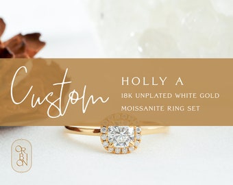 Sonderanfertigung für Holly A | 18-Karat-Unplattiertes Weißgold-Moissanit-Halbfassung mit passendem Ehering