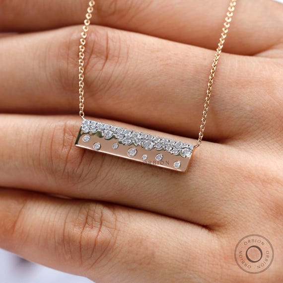 Scattered Lab Diamond Confetti Bar Necklace, Flush Set, Snowfall