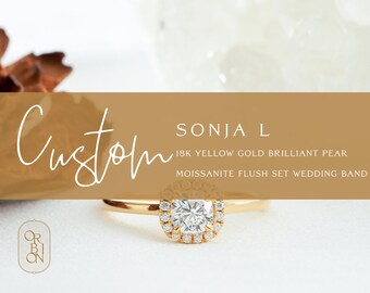 Custom Order for Sonja L | 18K Yellow Gold Brilliant Pear Moissanite Gypsy Setting Wedding Band