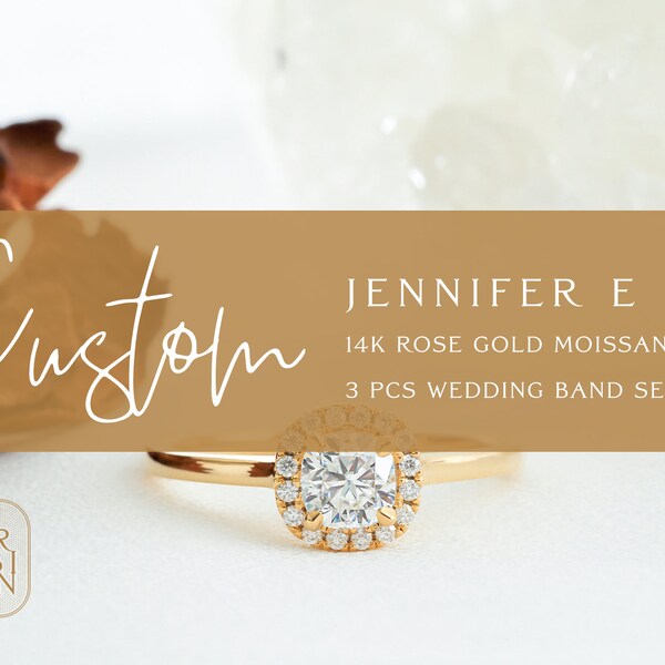 Custom Order for Jennifer E | Unique Solid Gold Moissanite Bridal Set, Delicate Ring Set For women