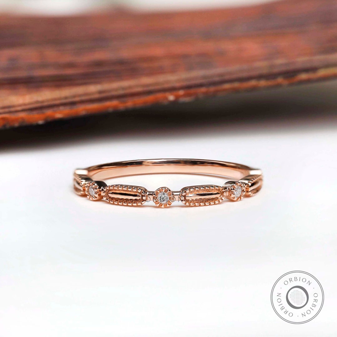 Rose Gold Milgrain Square Band Ring main image 0