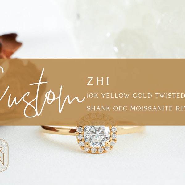 Custom Order for Zhi | 1.50 CT GHI OEC Moissanite Georgian Style Ring, 10K Yellow Gold Twisted Rope Shank Wedding Ring