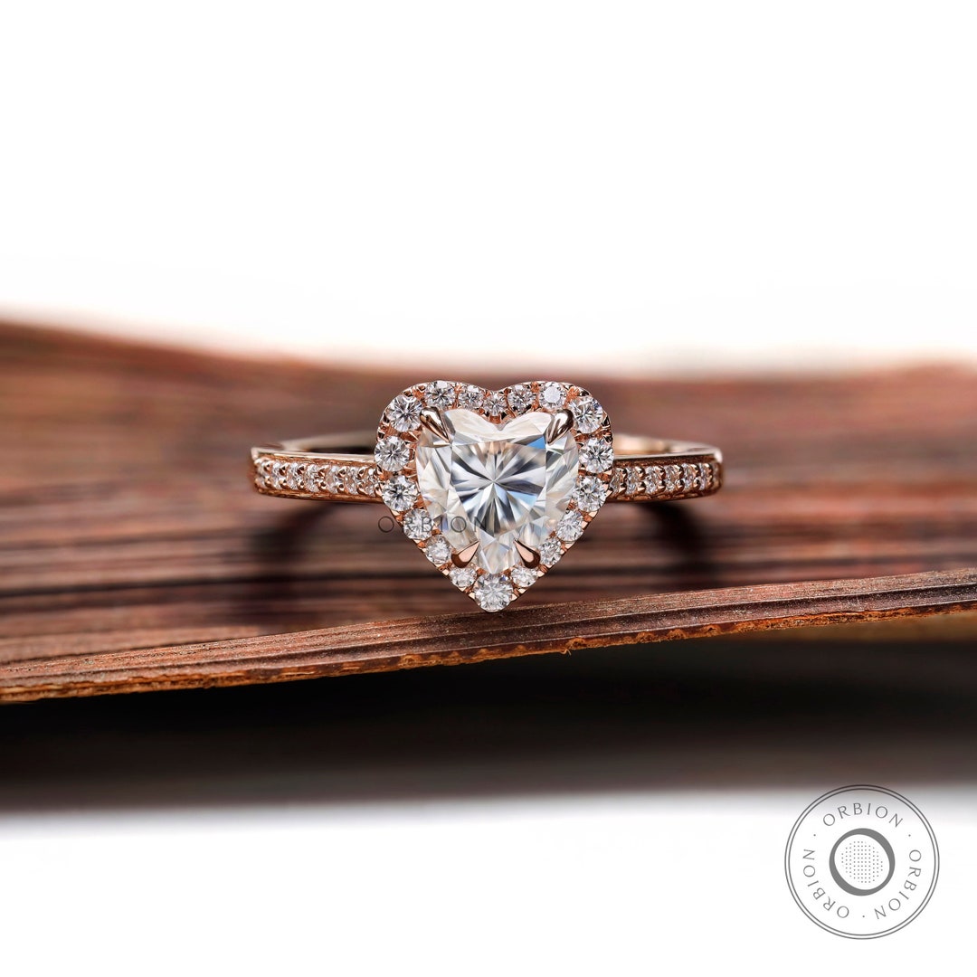 1.07 CT Heart Cut Colorless Moissanite Engagement Ring for Women, 14K ...