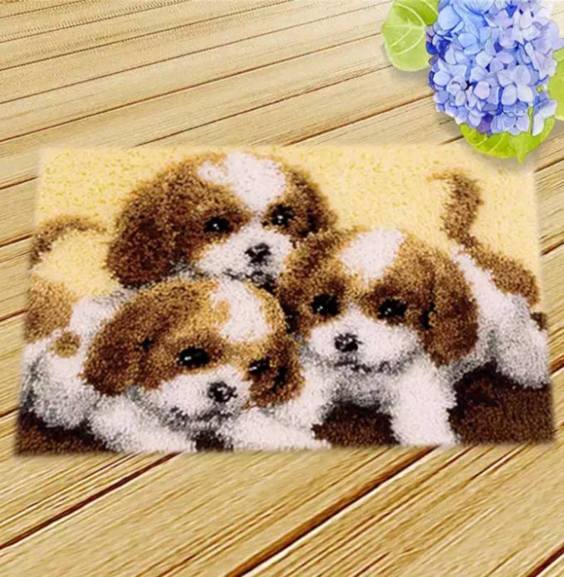 Cute Dogs Latch Hook Kit Rug Canvas Knit Cushion Embroidery Etsy