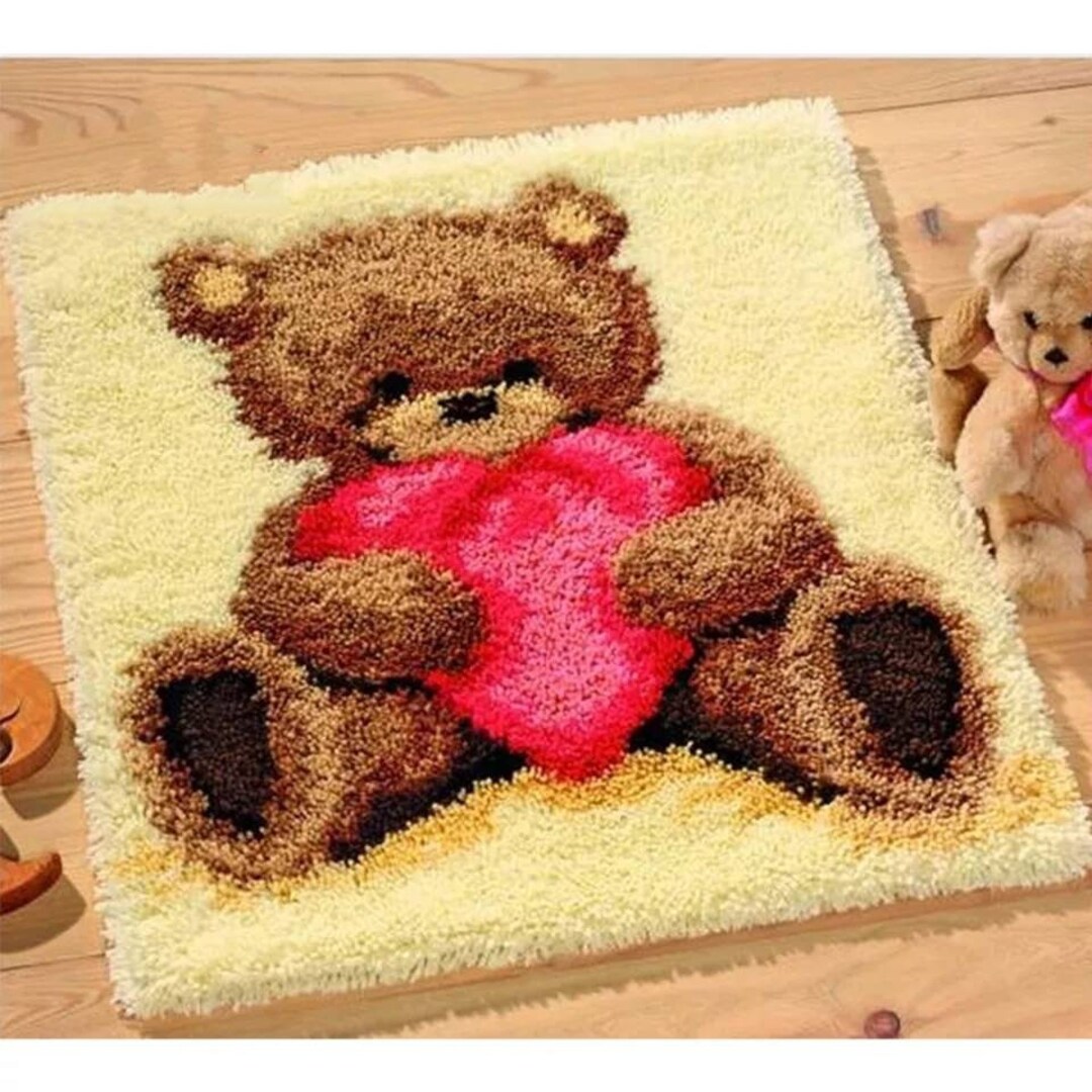 Cute Bear Latch Hook Kit Rug Canvas Knit Cushion Embroidery Etsy