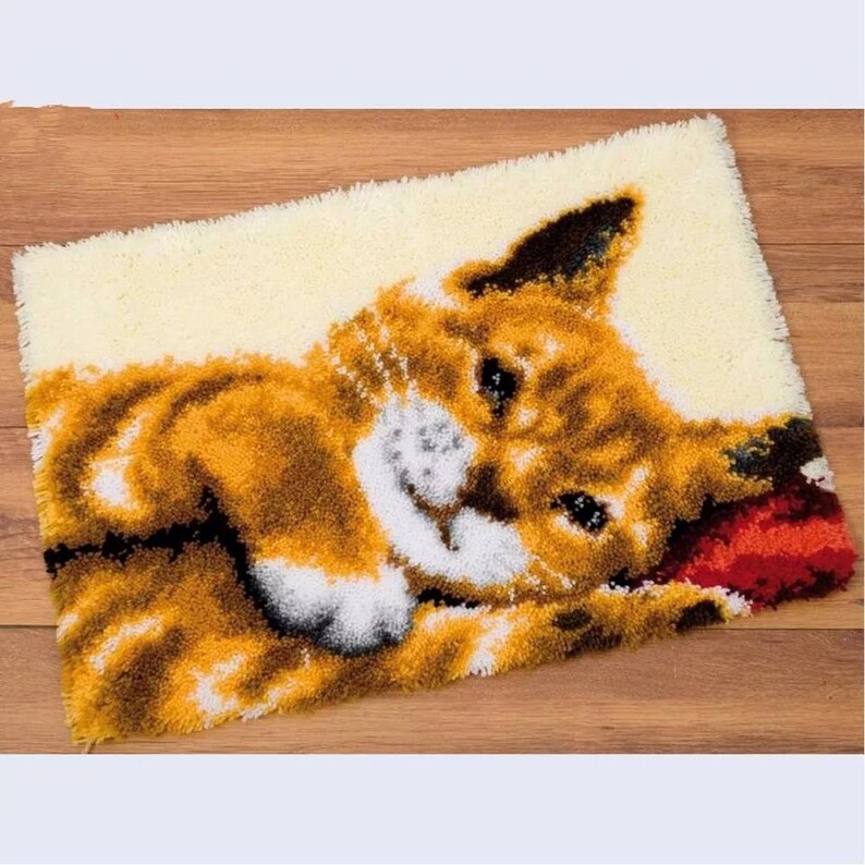Cat Latch Hook Kit Rug Canvas Knit Cushion Embroidery Carpet Etsy