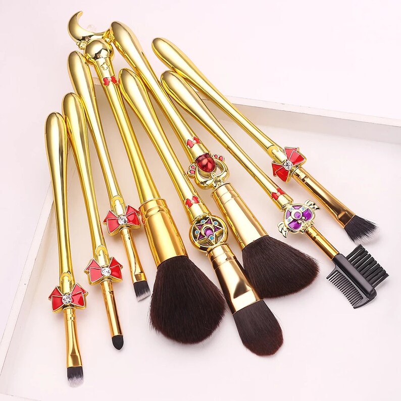 8PCS Japanese Girl Makeup Brushes Set gold Storage Bag Brush Etsy