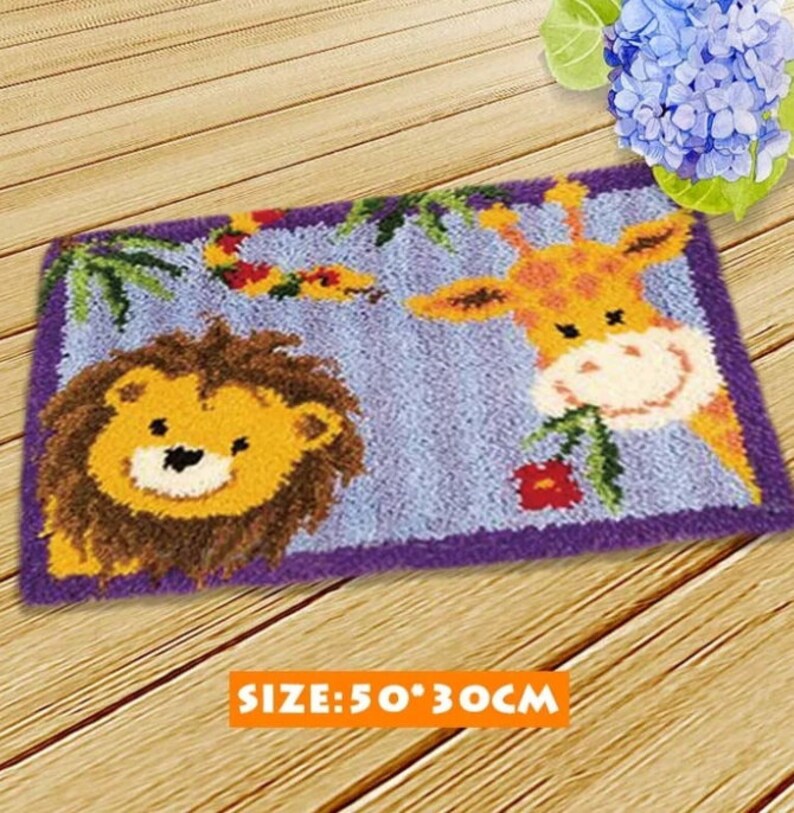 Lion & Giraffe Latch hook Kit Rug Canvas Knit Cushion Etsy