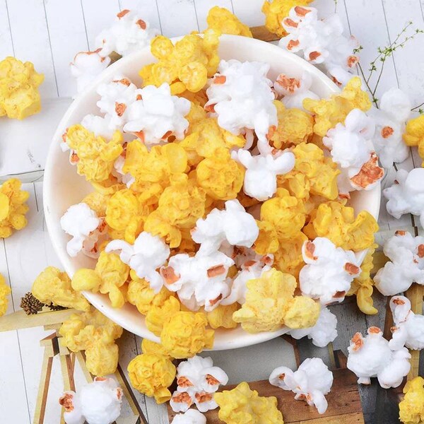 3D Reisn Popcorn Cabochons Fake Food Stimulation Slime Charms DIY Crafts Accessory White Yellow Food Keychain Earring Jewelry Making